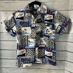 Claiborne Boys Hawaiian Shirt Size 4/5 Shirt Button Up Color Blue And White 🌴